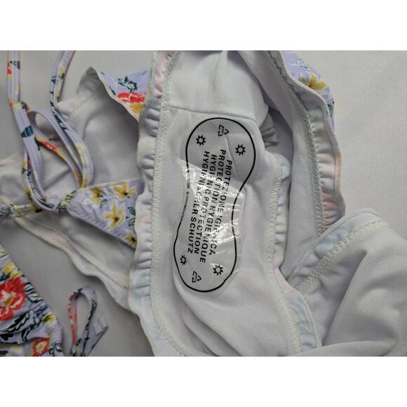 New Plus Size Bikini 2 pc Swim Wear Purple Ruffle Floral High Waist String 1X XL - Picture 7 of 7